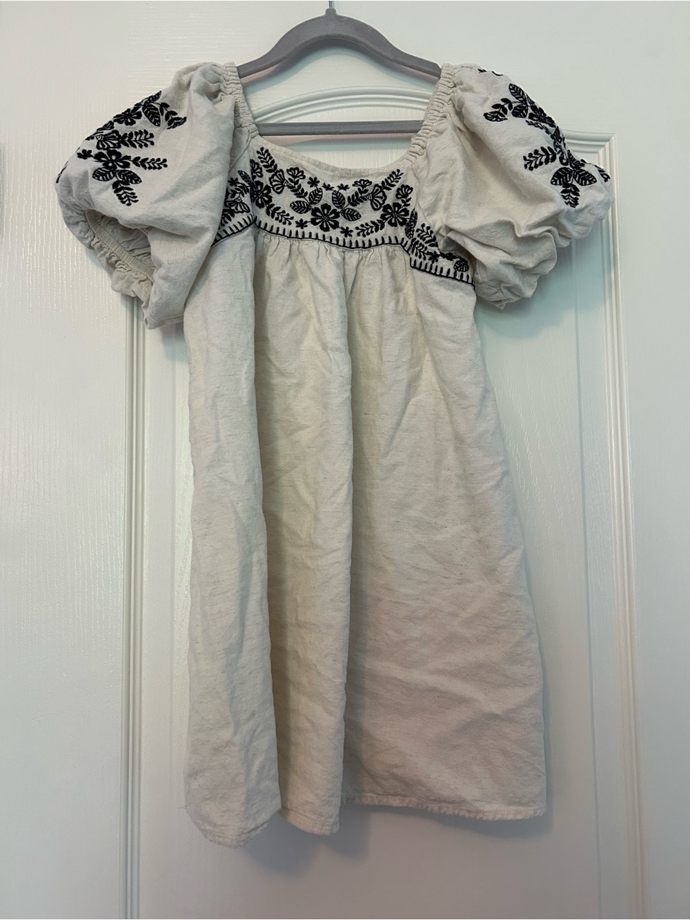 Primark White Dress with Black Floral Embroidery